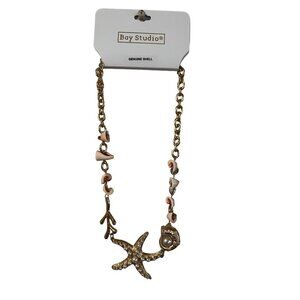 Bay Studio Genuine Shell Necklace With Starfish & Pearl Accents NEW